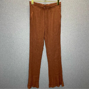 Zara Gauzy Textured High Rise Pull On Elastic Waist Pants